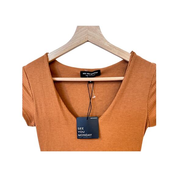 See You Monday Womens Ribbed Medium Burnt Orange Long Dress - Picture 7 of 8